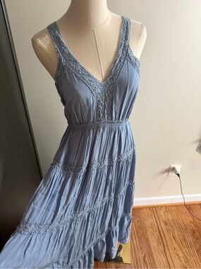 Listicle Light Blue Lace-Trim Maxi Dress